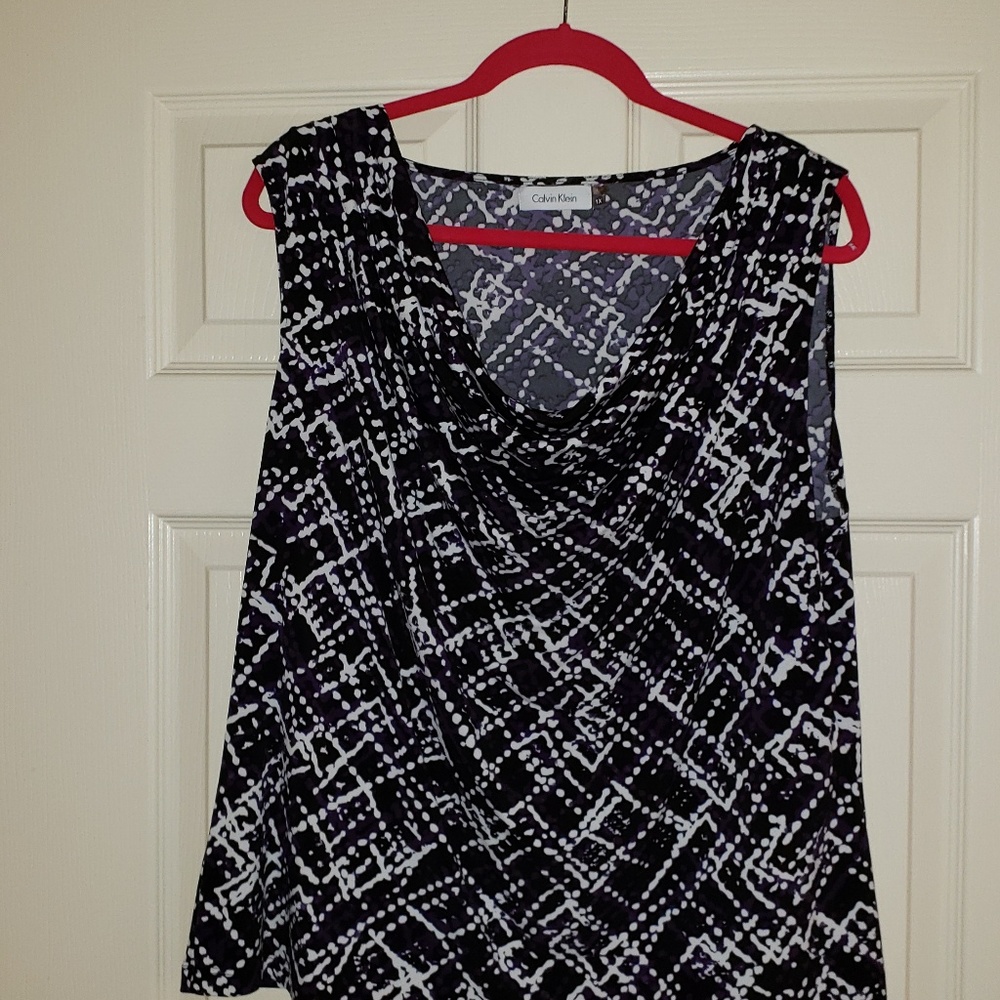 1X Calvin Klein Draped Neck Sleeveless Blouse
